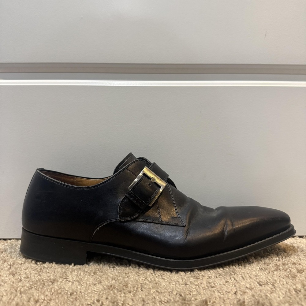 Magnanni Shoes Mens Size 11 Black Leather Monk Strap Dress Square Toe 18398